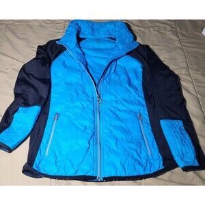 Calvin Klein Women's Blue Quilted Softshell Jacket XL Hybrid Fleece Sleeve Zip
